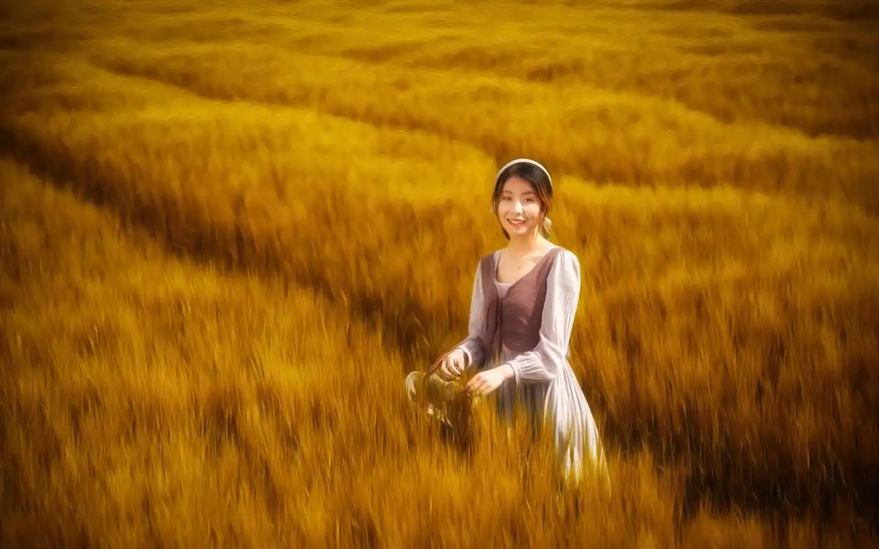 清纯美女金色麦田写真高清桌面壁纸