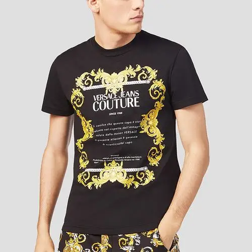 versace jeans couture/范思哲男士黑色巴洛克风格印花短袖t恤衫eb3gz