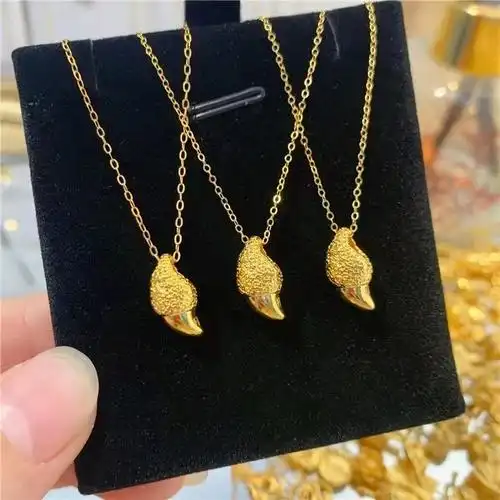 足金小虎牙吊坠黄金本命年老虎男女女款套链24k颈饰