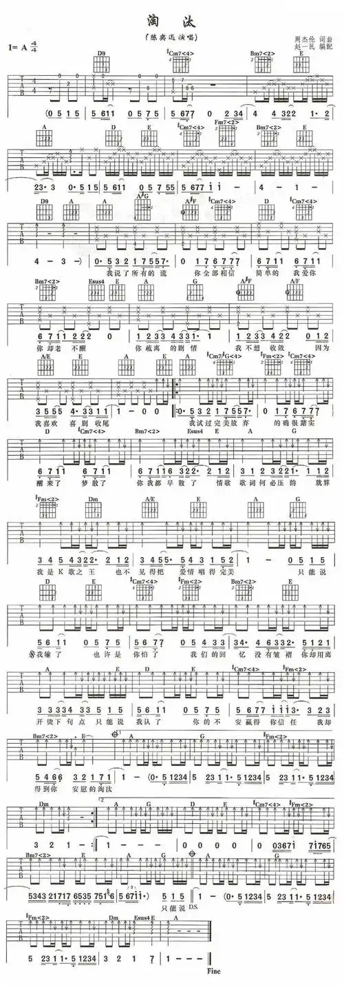 陈奕讯淘汰吉他谱分享