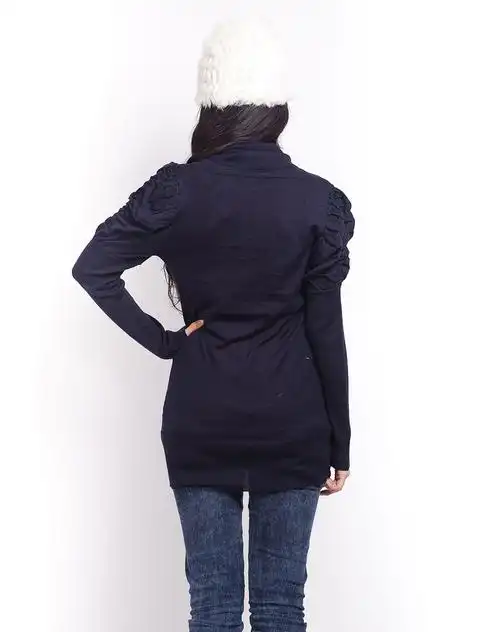 艾金诺uss azino-女装专场藏蓝色高领烫钻长袖针织衫