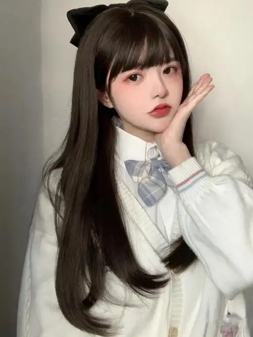 假发女长发自然黑长直韩式发套气质修脸时尚齐刘海发尾内扣假发套