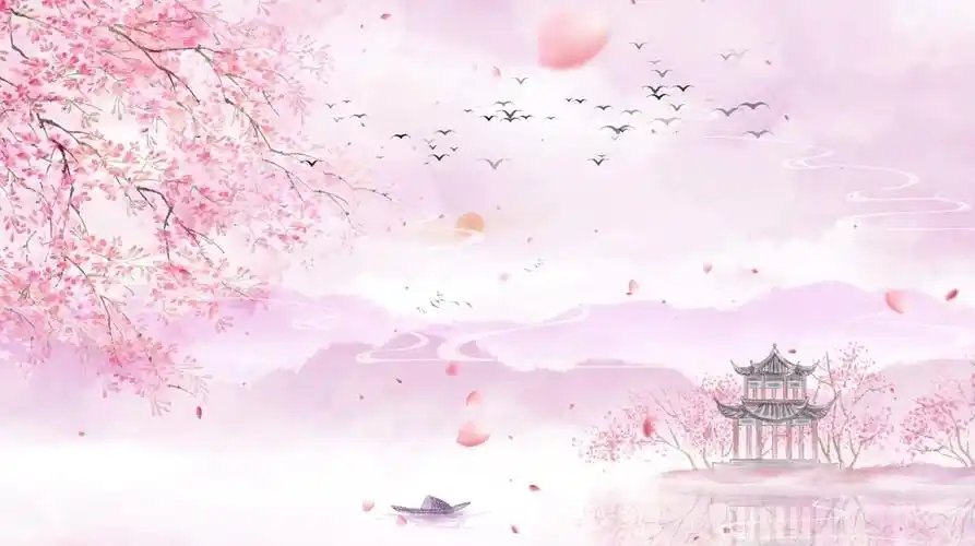 中国古风动态花瓣飘落背景ae模板水墨背景