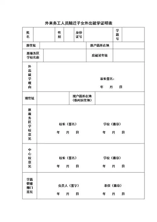外地务工人员子女外出就学证明表.doc 1页