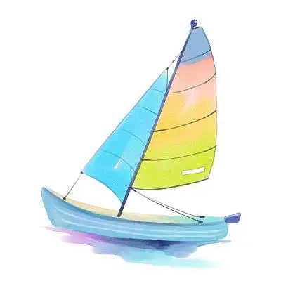 手绘水彩帆船海边风景