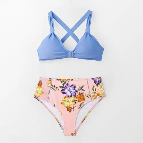 2020新品欧美亚马逊bikini性感三角包高腰女士分体比基尼泳衣