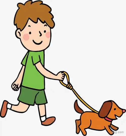 卡通散步遛狗的人png素材透明免抠图片-动植人物