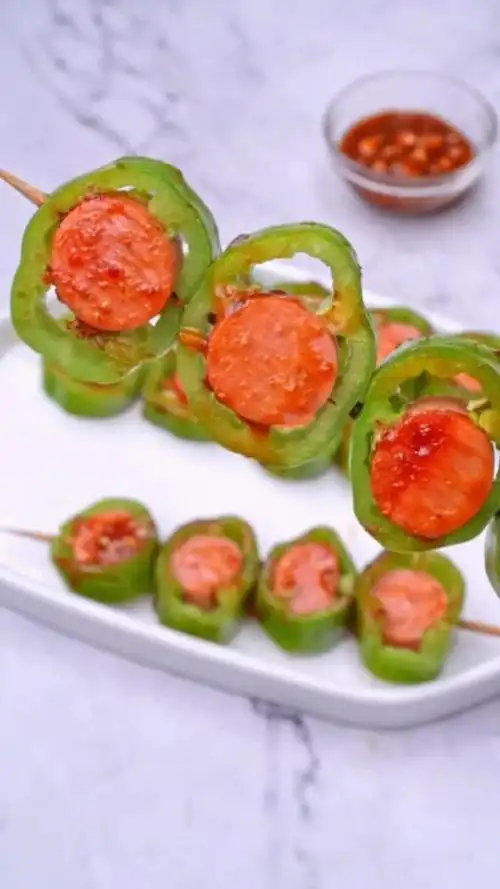 在家做的街头美味,青椒火腿串,堪比烧烤摊