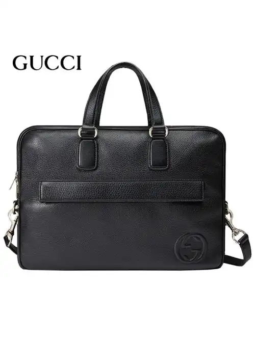 gucci古驰gucci男包奢侈品男士皮质双g简约纯色单肩手提包公文包黑色