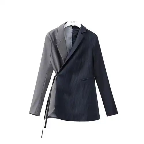 新款式2021新款女装春装不对称拼接中长款小西装休闲西服外套女上衣