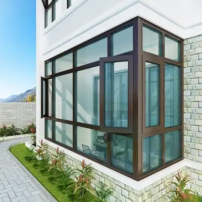 咖啡色推拉窗户别墅封阳台防风隔热隔音钢化玻璃平开窗可批发