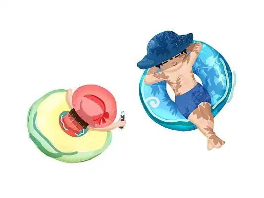 彩色卡通手绘夏季夏天男孩人物泳池游泳圈元素png素材