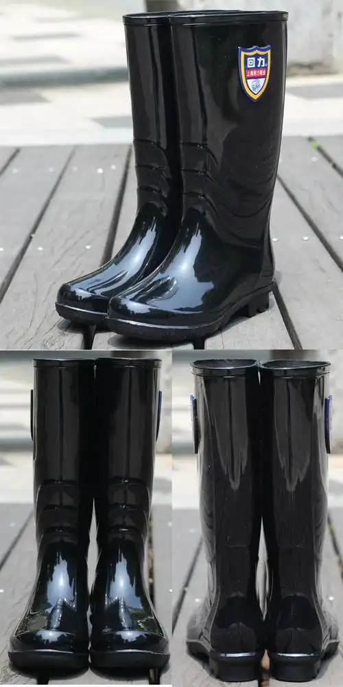 高筒雨鞋男士中筒雨靴女长筒防水鞋厚底钓鱼胶鞋防滑耐磨黑色863中筒