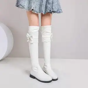 女童长靴2022秋冬儿童过膝靴中大童公主靴小女孩高筒靴白色演出鞋