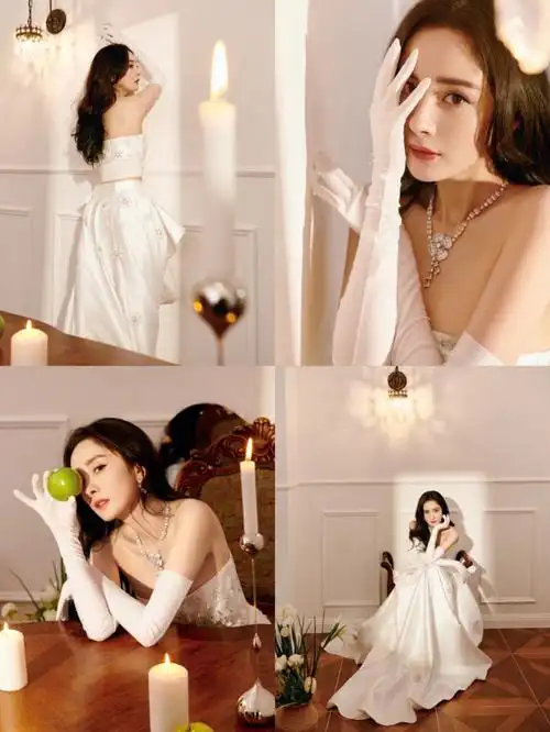 杨幂缎面白裙造型典雅高贵