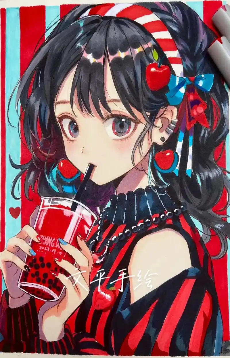 马克笔人物过程分享/漫画女孩.#手绘  #绘画过程分享 #二 - 抖音