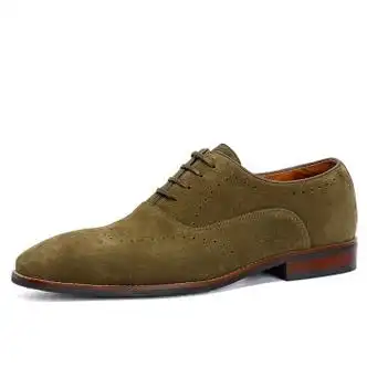 百丽牧貂英伦商务正装皮鞋男手工方头磨砂牛津鞋翻毛皮布洛克休闲 卡