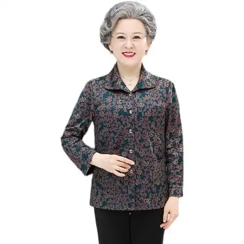 60周岁秋款衣服奶奶长袖中老年70春装女妈妈上衣薄款衬衫老人穿
