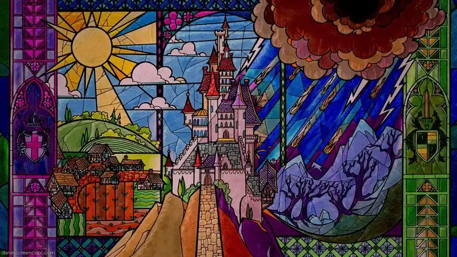 美女与野兽彩色玻璃城堡迪斯尼高清壁纸