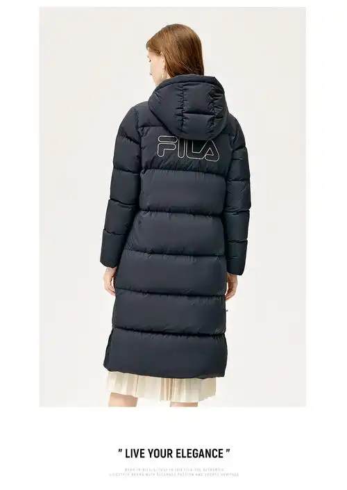 fila斐乐官方女士羽绒服年冬季新款中长款保暖外套上衣正黑色bk17592