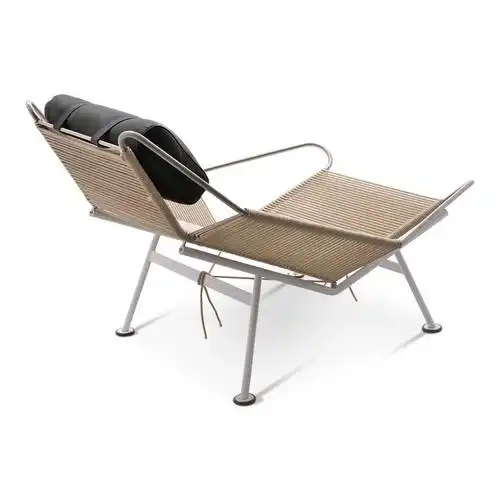 北欧经典设计师躺椅编绳不锈钢框架休闲椅家用午睡折叠椅