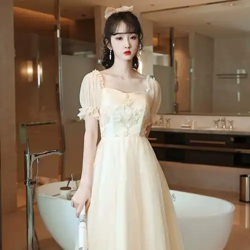 2022新款婚礼姐妹晚礼服显瘦裙女简约大气合唱团伴娘服仙气质长款