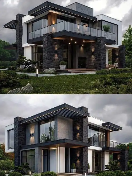 酷黑风格时尚外观高级感满满的现代风格别墅