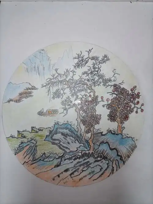 临摹彩铅山水