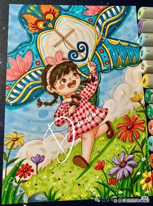 50张创意美术儿童获奖范画很值得初学者临摹色彩都是高级感