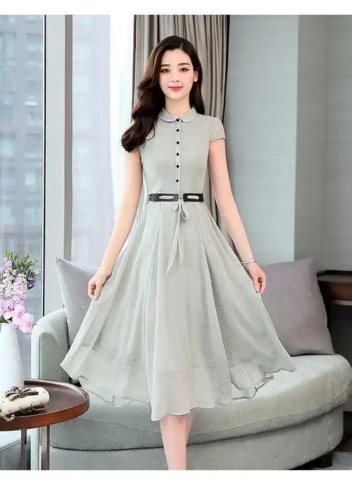 2019年夏季短袖连衣裙舒适时尚单排扣单件中长款 p140