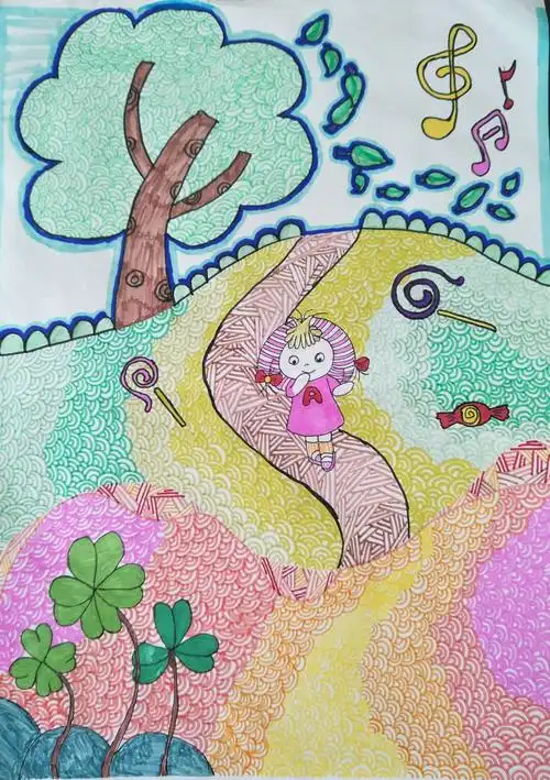 你看她用绘画元素精心编织了一个绚丽多彩的梦!好美啊!