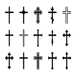 不同形状的东正教和催化十字架宗教剪影标志矢量装饰艺术神设计隔离组