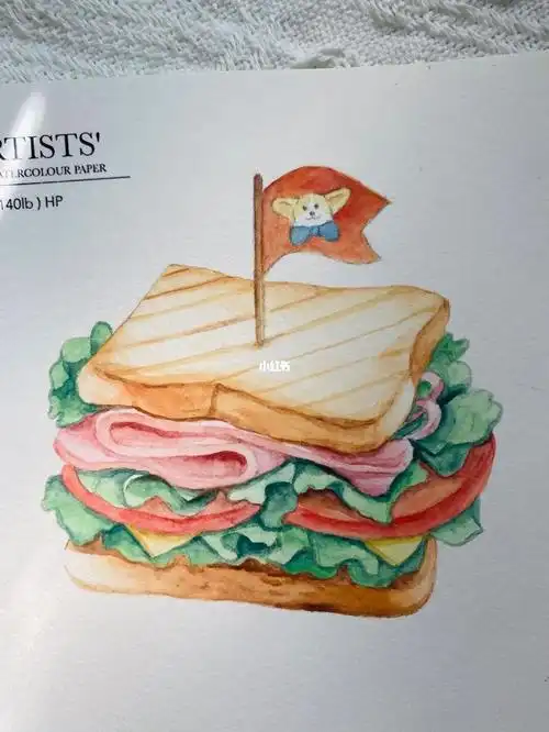 手绘水彩火腿三明治