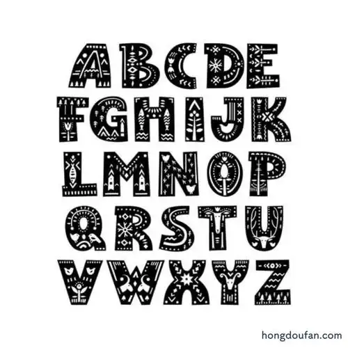 9张黑白手绘英文字母英文标题简笔画