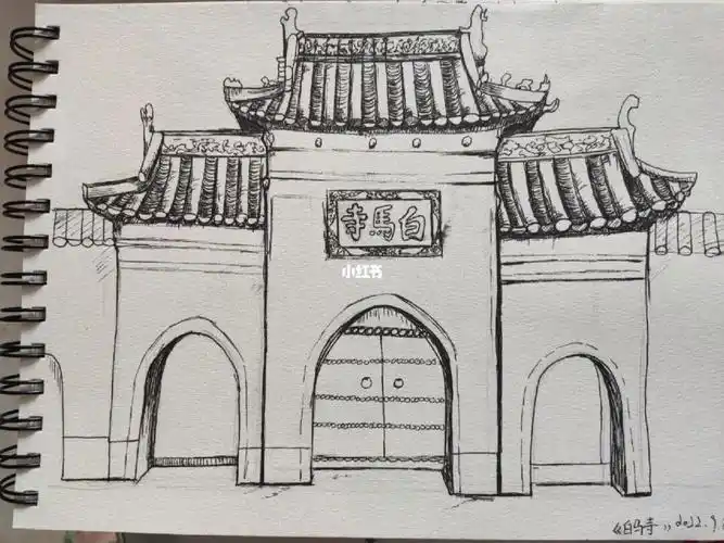 建筑速写  #白马寺  #学习  速写学习,中国古建筑太美了