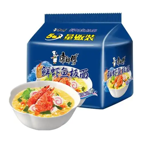 袋鲜虾鱼板面85g5袋泡面速食面即食面康师傅方便面经典