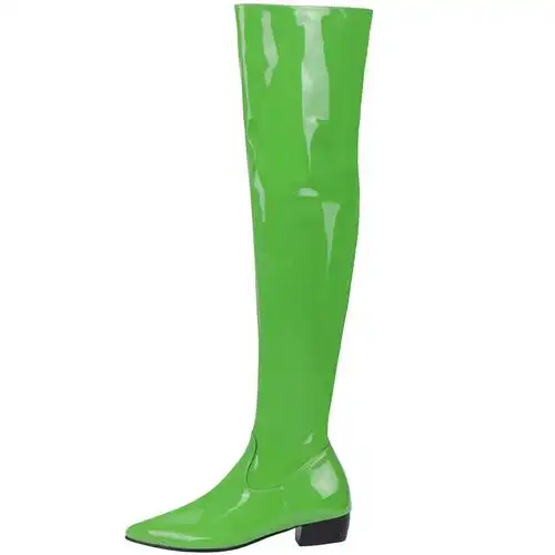 2021冬低跟过膝长筒靴大码40-48外贸跨境成都漆皮彩色女靴亚马逊