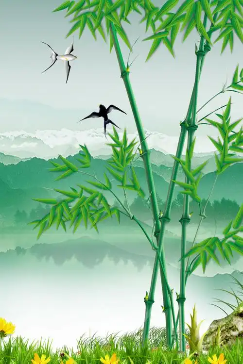 中国风水墨山水古典雅唯美背景图 psd模板ai海报设计素材中式插画