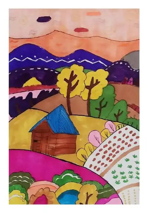 年龄:14岁作者:江彬彬作品名称:《儿时那座山》年龄:8岁作者:黄俊博