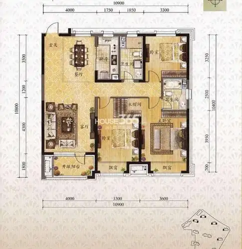 中海国际社区户型图 五期雍河d户型三室二厅二卫 134㎡