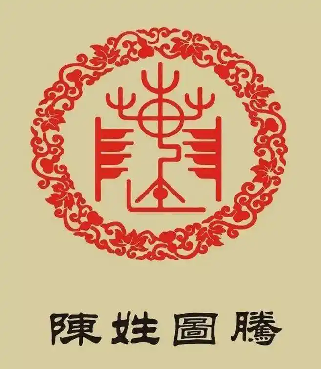 陈姓图腾的形象:两侧旌旗招展,中央山丘前是列队待发的战车,战车上有