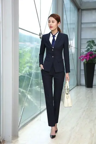 职业装女套装套裙黑色长袖春秋款银行酒店前台正装工作服团购