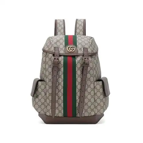 gucci 古驰 男士 ophidia系列红绿条纹双肩包背包米色/乌木色gg图案