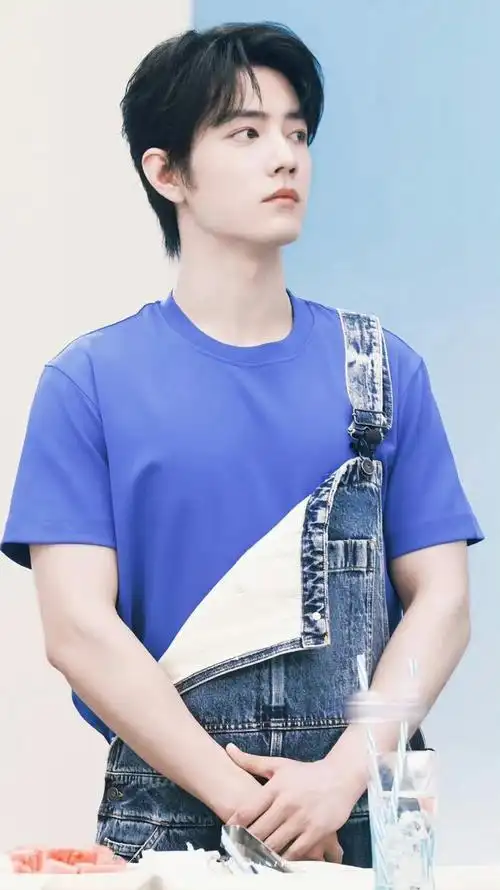 肖战蓝t背带裤造型,阳光帅气的大帅哥