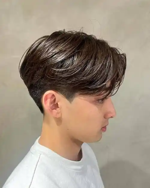 两侧铲短立体后脑勺男发,上面留长梳个分头,尽显男士时尚与帅气_发型