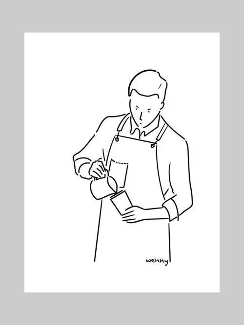 咖啡店海报 做咖啡手绘画 极简线条人物ins