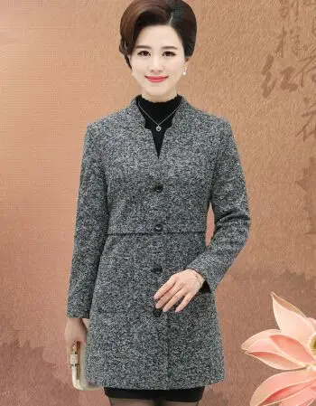 中老年女装春秋装中长款外套上衣妈妈装40-50岁中年妇女大码风衣 灰色