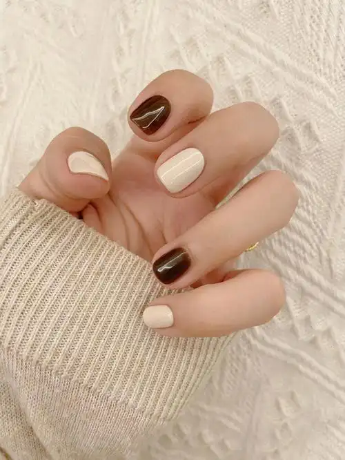 秋冬跳色纯色美甲0405