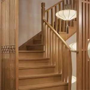 成都实木楼梯扶手踏步板定制家用室内新中式轻奢民宿别墅楼梯定制