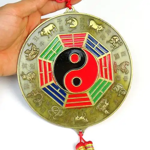 彩色太极阴阳风水八卦镜挂件十二生肖二十四节气家用门口寺庙法器